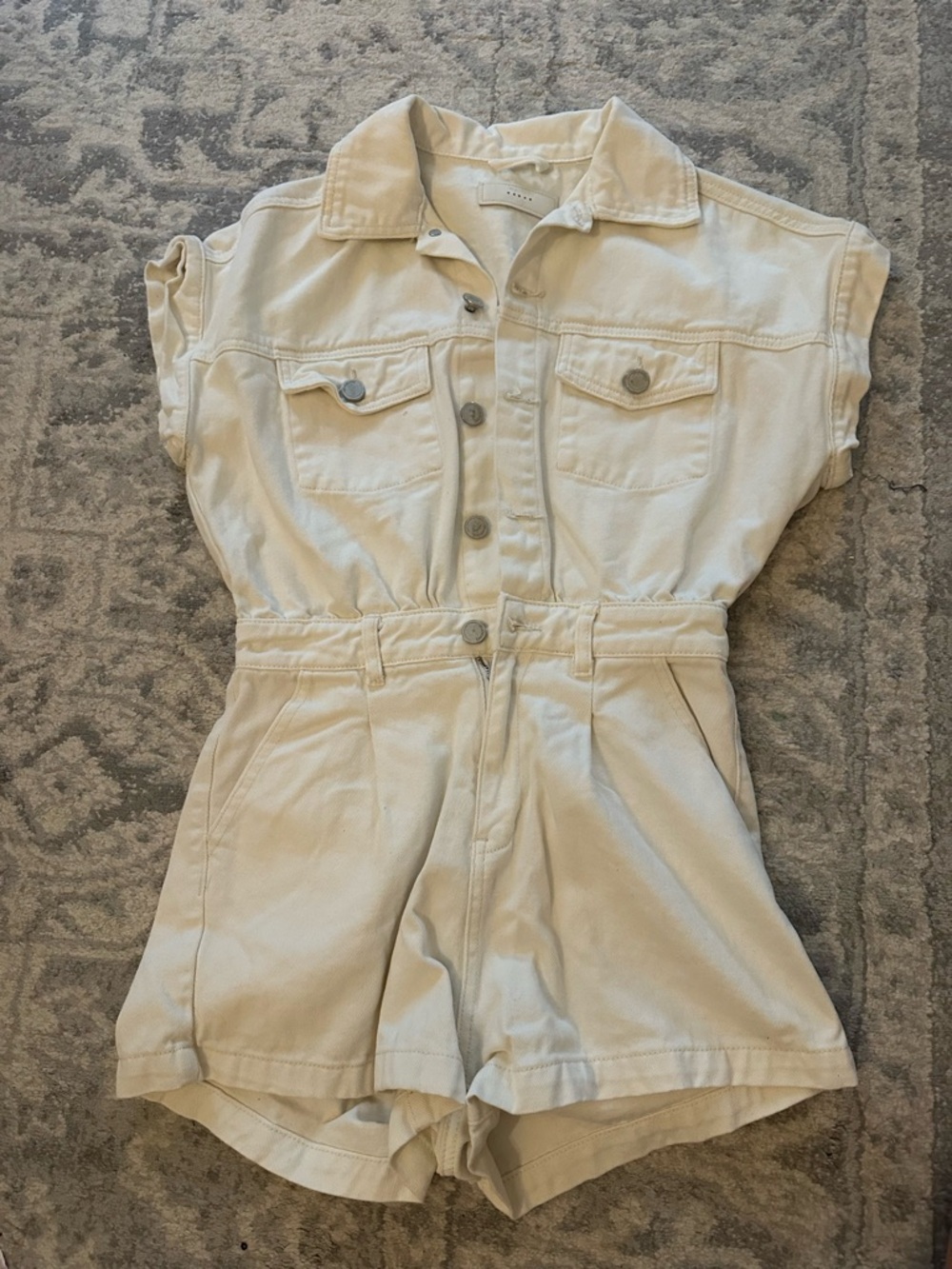 Cream Button-Front Denim romper SMALL